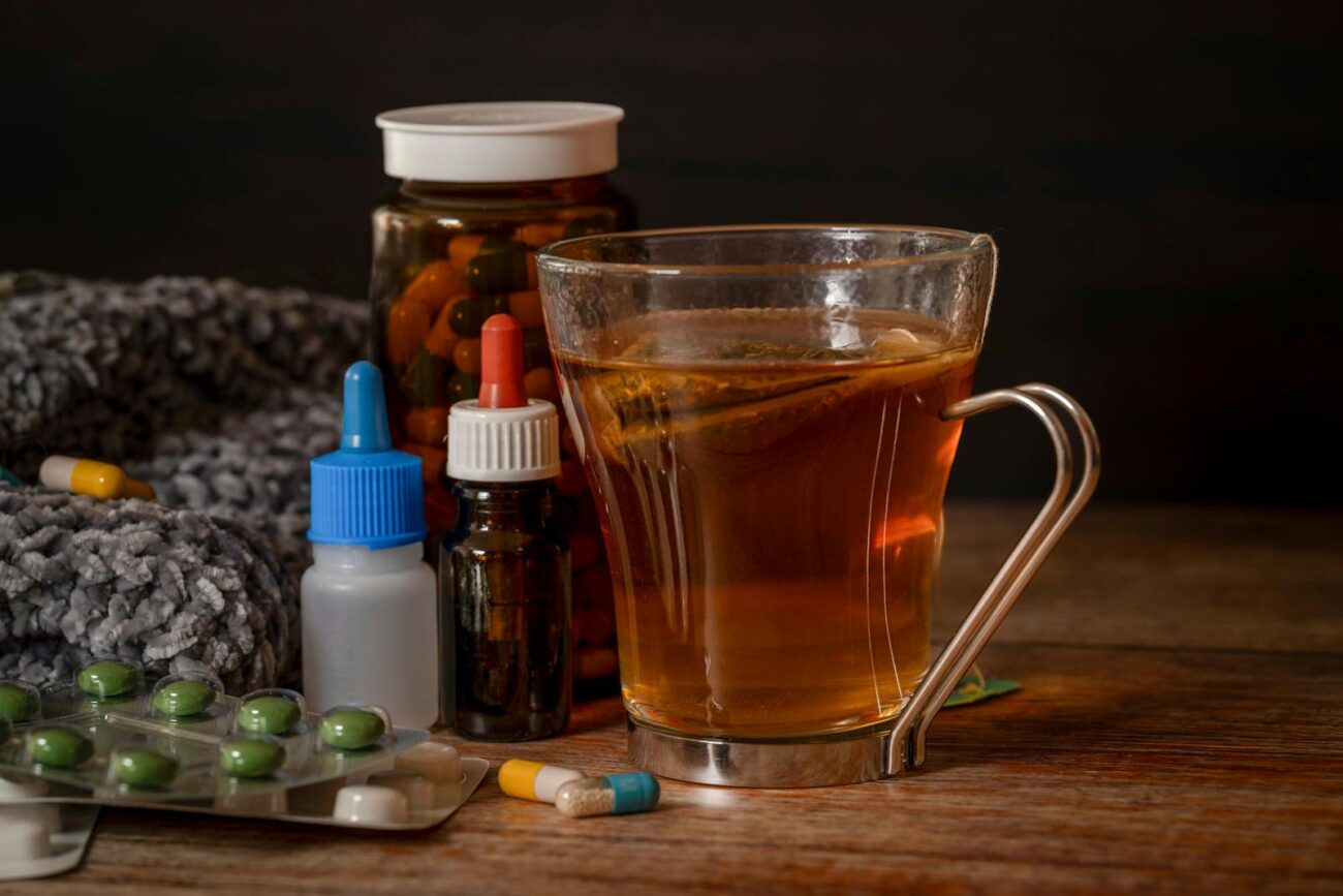 Herbal preparation formats including tea tincture dropper bottle and capsules showing different extraction chemistry and bioavailability profiles for plant secondary metabolite delivery from the same medicinal herb material