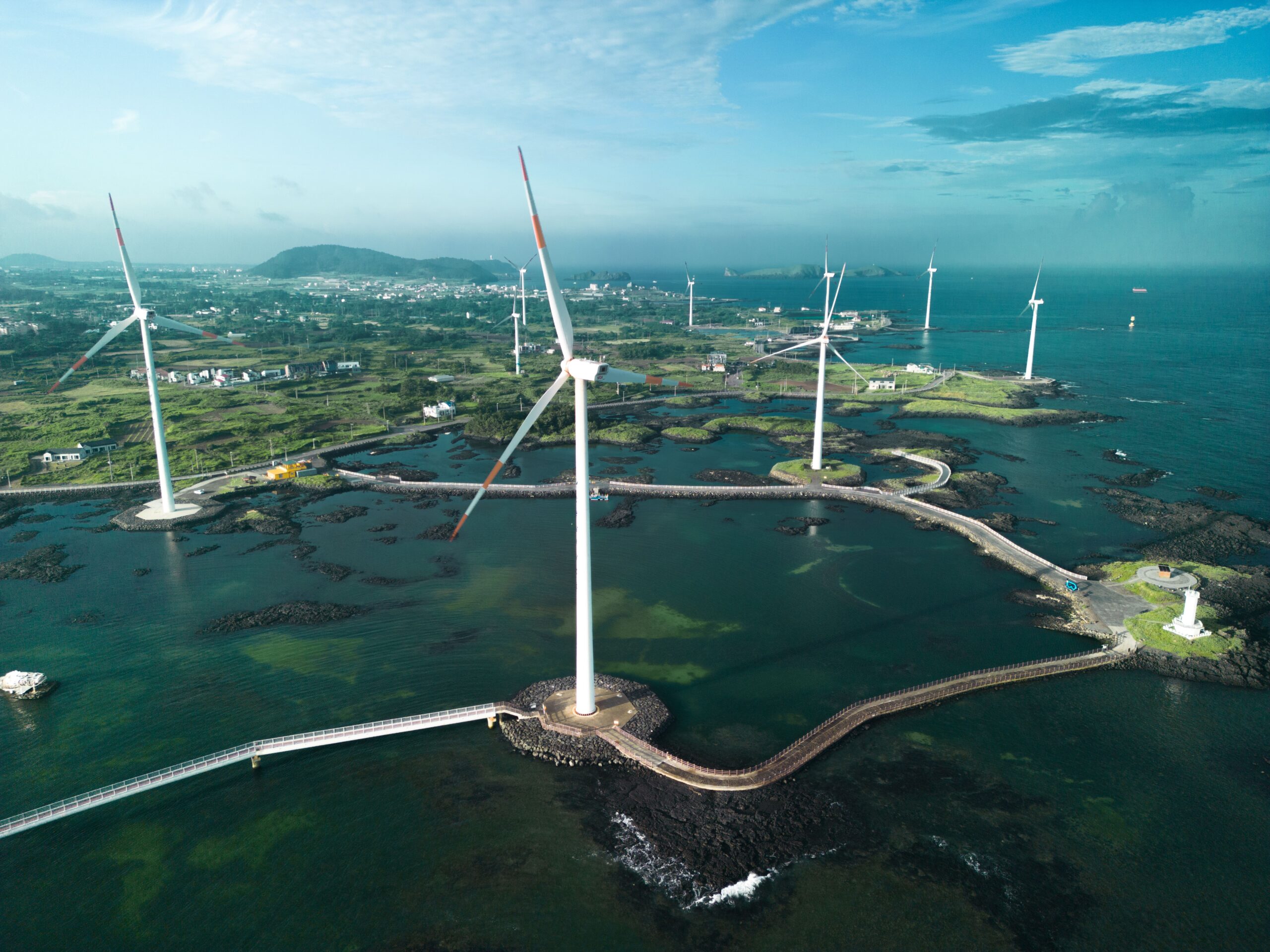 Solar panels and wind turbines producing clean energy