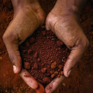 Home soil testing guide cover, hands holding soil