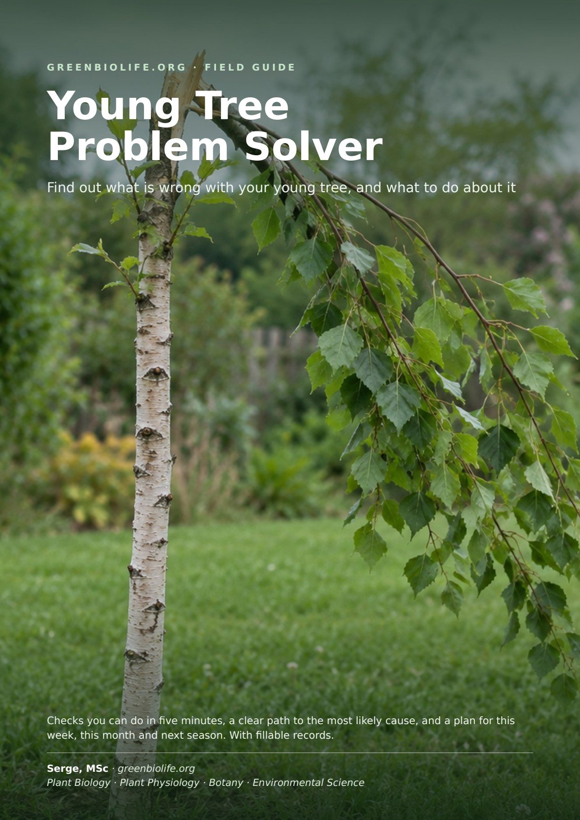 Young Tree Problem Solver guide cover with a young birch tree that has a broken top